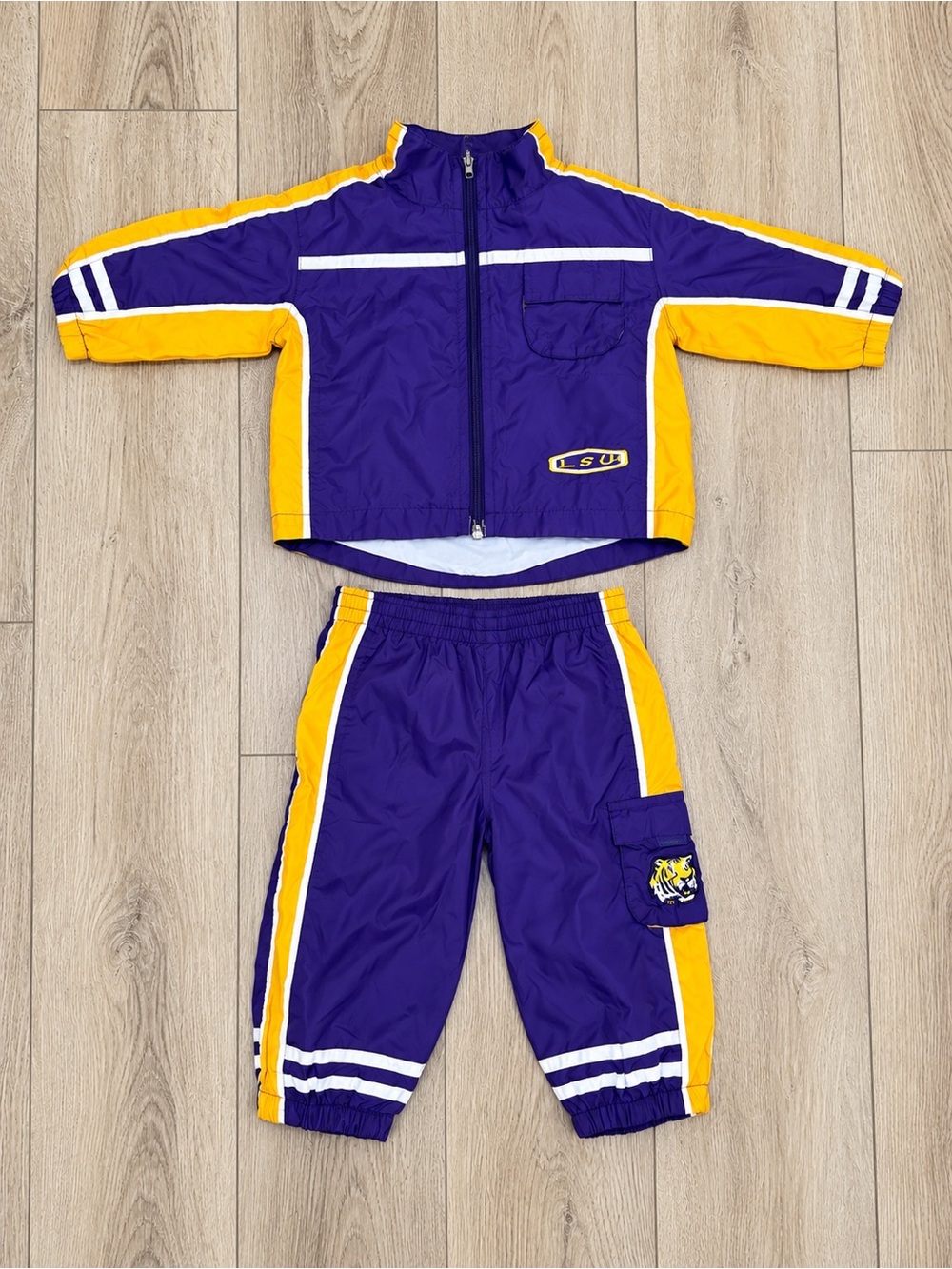 Vintage LSU Tigers purple and gold two piece tracksuit kids 18 months